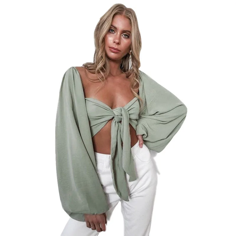 

2021 Sexy Clothes Summer Women'S Top New Style Puff Sleeve Sexy Bow Tube Top Women'S Clothing
