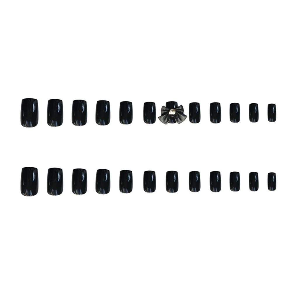 

24pcs False Nails with Black Butterfly Design Square Head Short Fake Nails Full Cover Nail Art Tip with Glue Women Manicure Tool