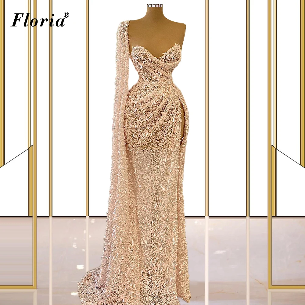 

Middle East Mermaid Prom Dresses 2021 Long One Shoulder Sequins Cocktail Dresses Evening Wear Wedding Party Dresses Robe Femme