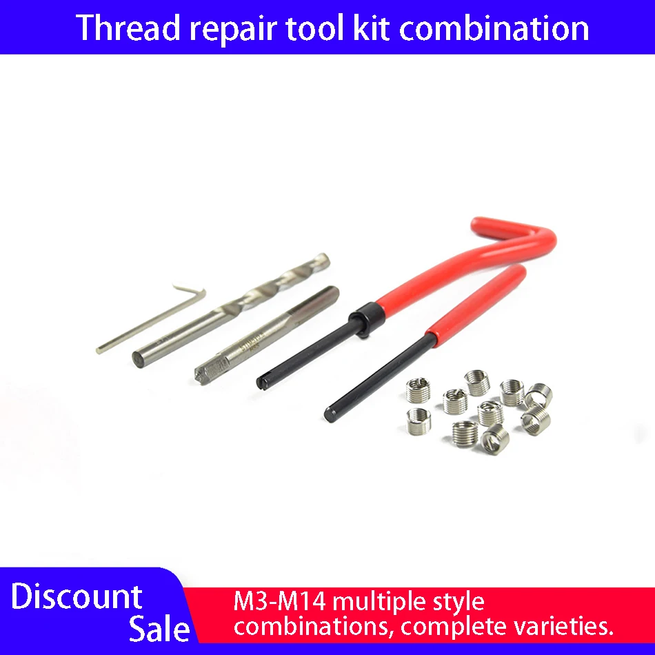 

Thread Repair Tool Kit Fastening Threads Insert Kit 25pcs M3/M4/M5/M6/M7/M8/M10/M12/M14 for Sleeve Wear Restoring Damaged Thread