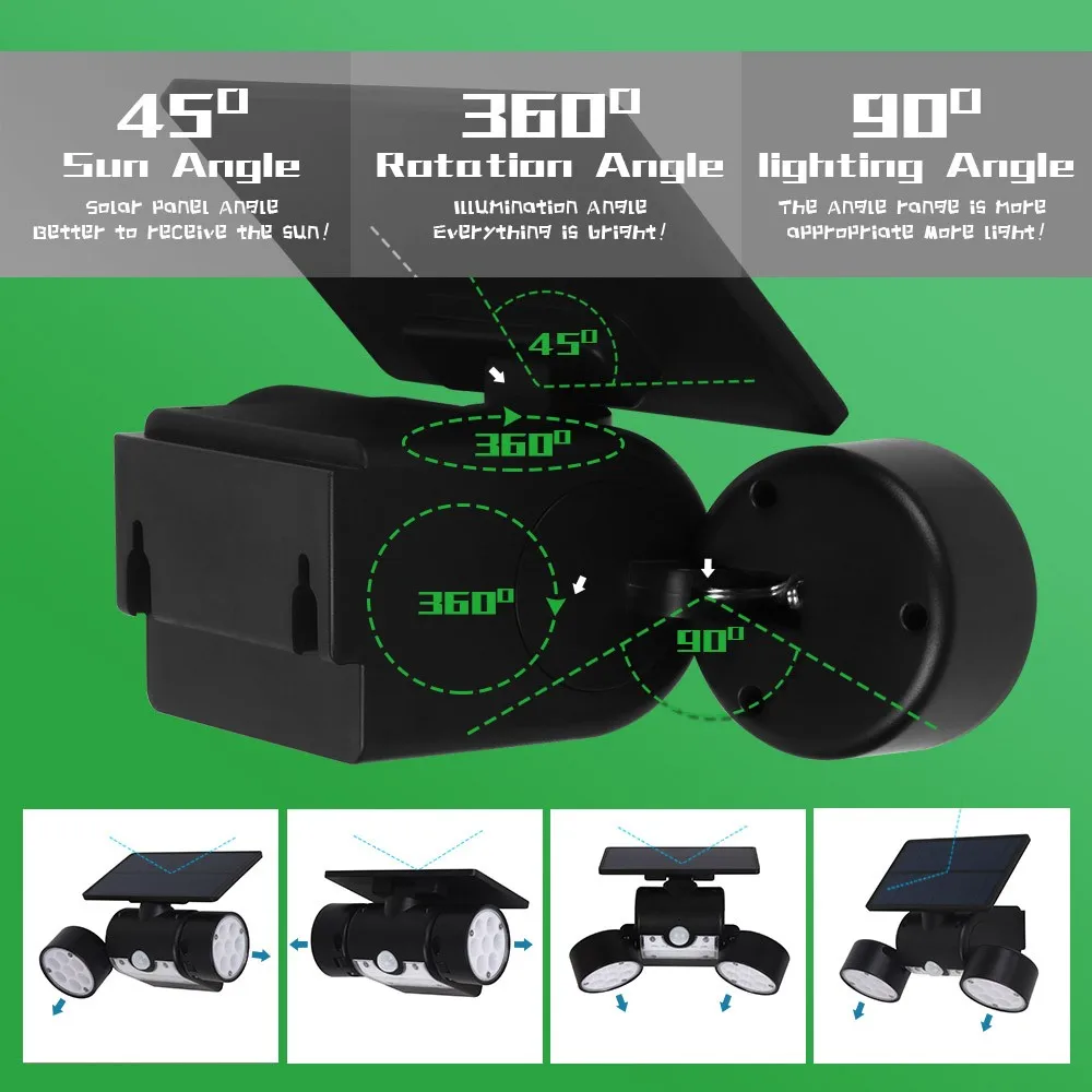 

Светильник на солнечной батарее с двумя головками, регулируемый на 360 градусов Точечный светильник, 30 светодисветодиодный, водонепроницаем...
