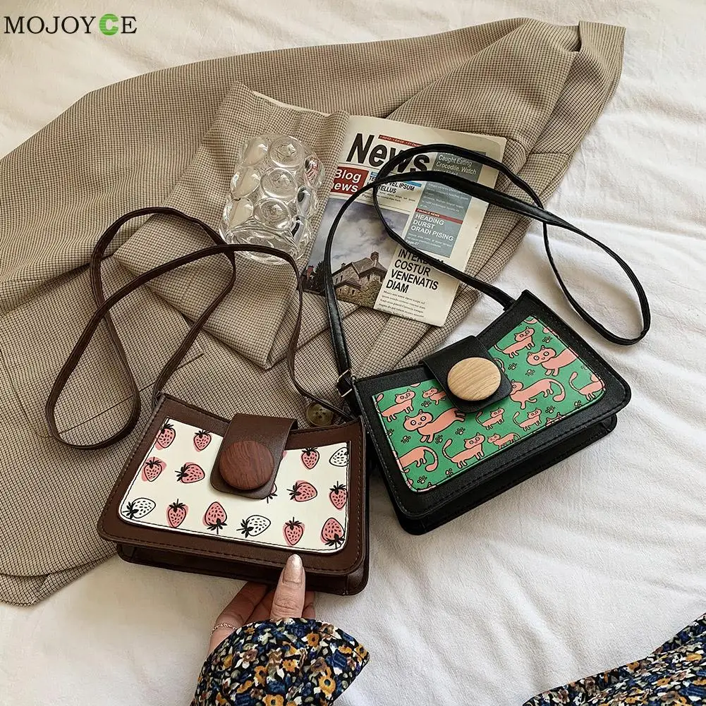 

Fashion Women Cartoon Printed PU Leather Ladies Casual Shoulder Bag Vintage Small Square Crossbody Bag