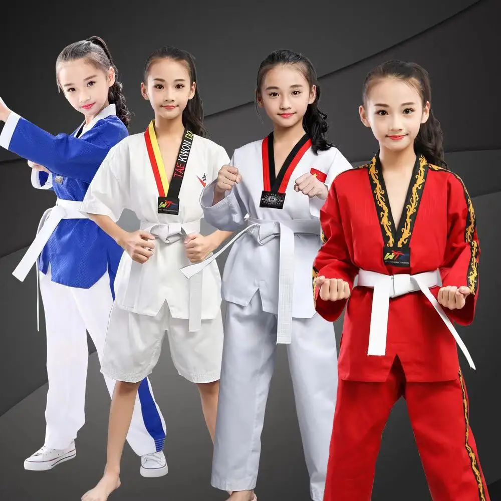 Uniforme de Taekwondo Dobok para niños y niñas, ropa de entrenamiento para Karate, Judo, Mooto, Wushu, Sanda, conjunto de Fitness para adultos, novedad