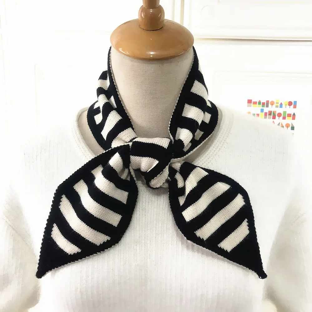 

2020 Striped Knitted Scarf Brand Winter Scarf Sharp Angle Women Scarf Long Skinny Small Scarf Female Neckerchief Scarves Wraps