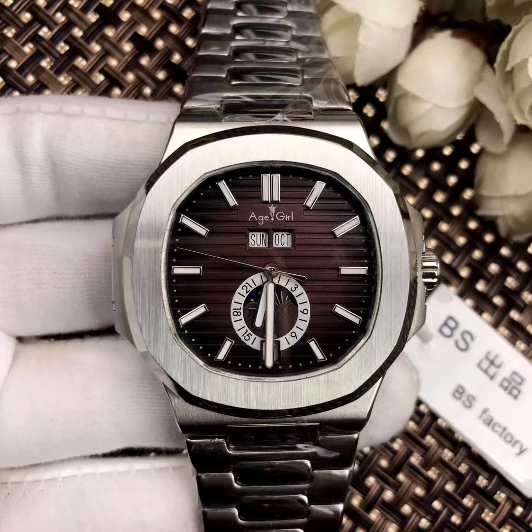 

Luxury New Automatic Mechanical Men Watch Sapphire DayDate Transparent Glass MoonPhase Watches Black Blue Leather White