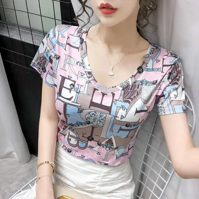 

Fashion printing short sleeve T-shirt female 2021 summer new European western style of cultivate one's morality joker minus age