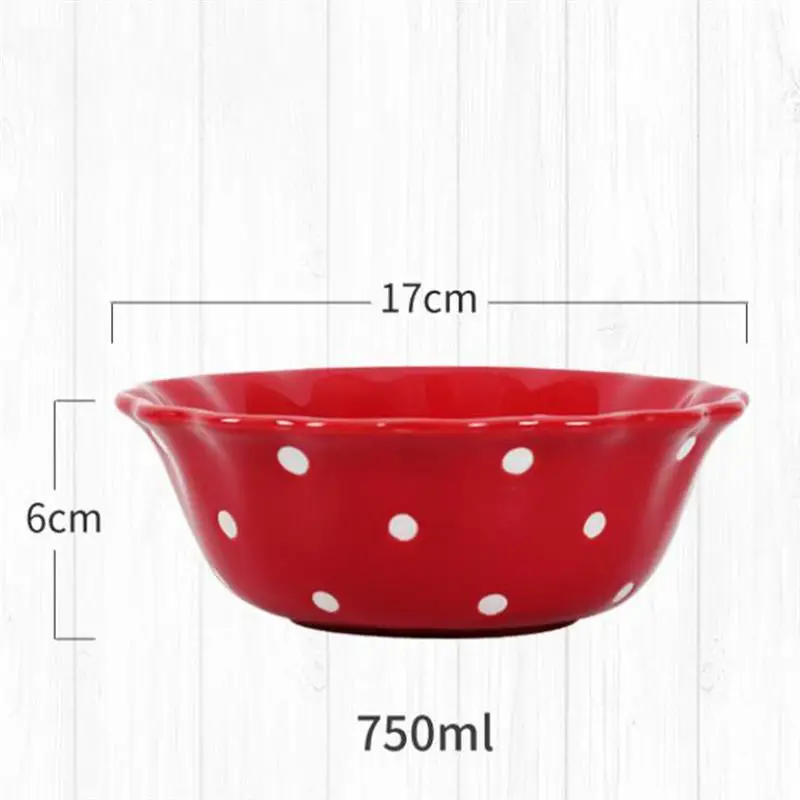 

1Pc Exquisite Dot Pattern Salad Bowl Ceramic Fruit Soup Rice Noodle Bowl (Red)