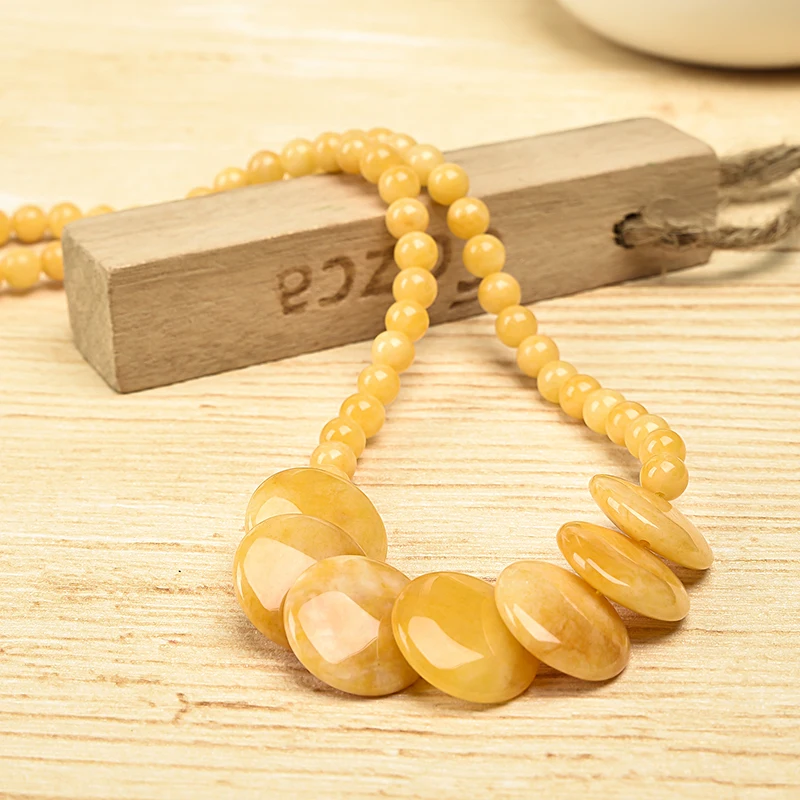 Charming Yellow Chalcedony 6-19mm Round Pendants Necklace Handmade DIY Design Jewelry Women Birthday Gifts 18&quot | Украшения и