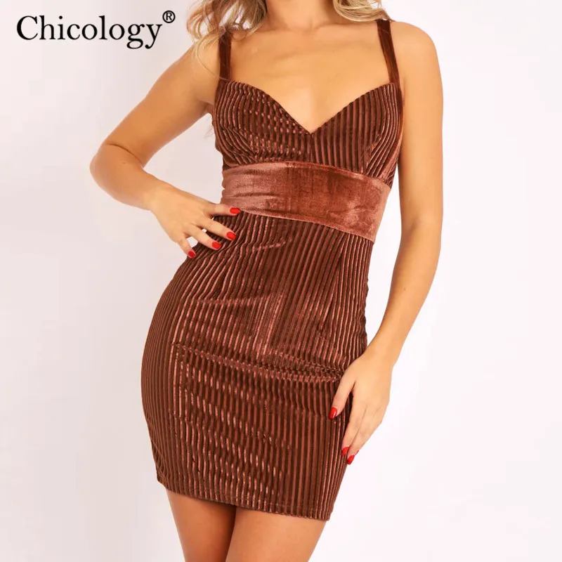Chicology бархатное бархат широкие ремень мини-платье женское повседневное