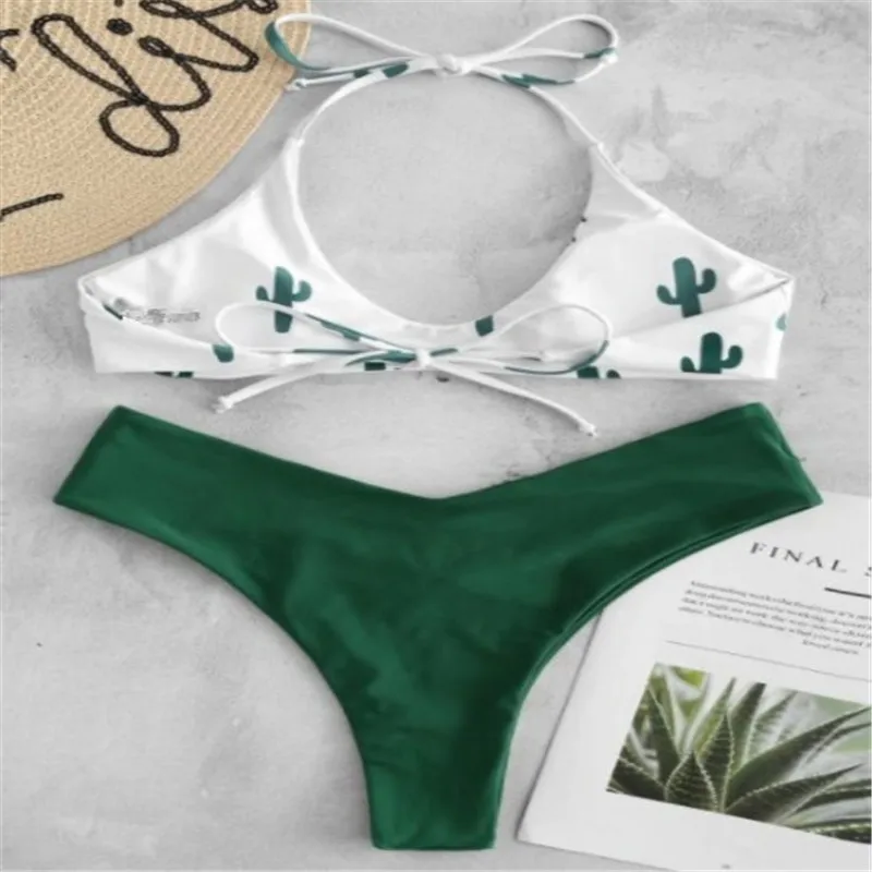 Сексуальное бикини Женский раздельный купальник с принтом кактуса купальный