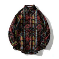 vintage button shirts men hip hop streetwear harajuku geometry pattern casual long sleeve shirt tops japanese korean style coats