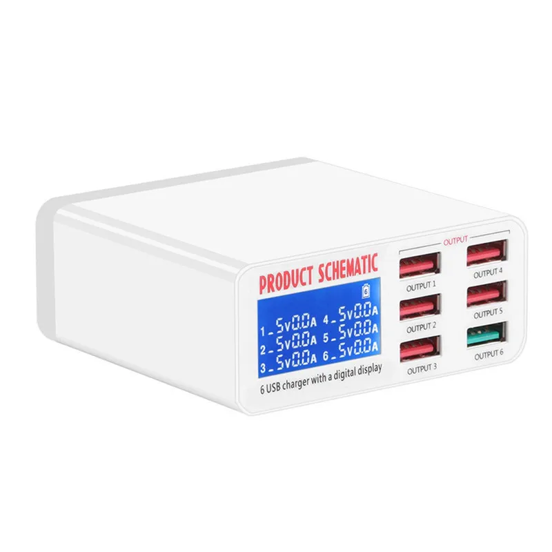 6-Порты и разъёмы USB смарт-телефон Зарядное устройство ЖК-дисплей большой Экран Дисплей автоматической идентификации Напряжение тока мобильного телефона зарядная станция