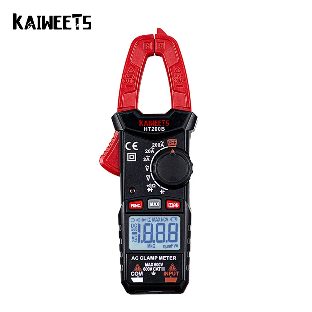 Мультиметр-зажим KAIWEETS HT200B цифровой тестер для измерения емкости и силы тока AC/DC