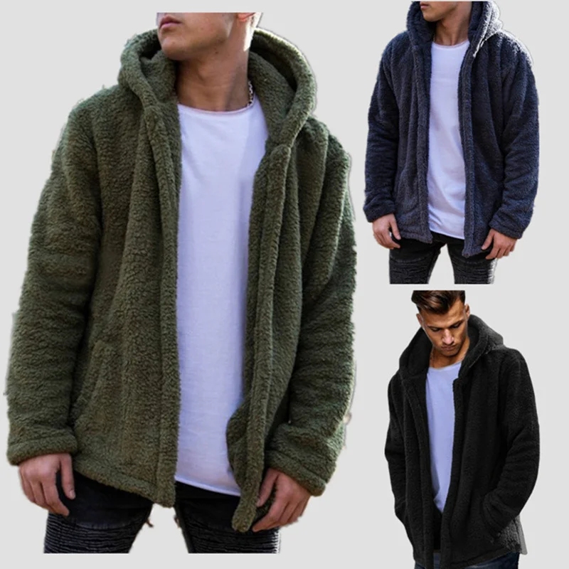 

Зимняя мужская куртка Mandylandy с капюшоном, теплая плюшевая Свободная куртка для мужчин, зимняя верхняя одежда в стиле пэчворк, парка из искусс...