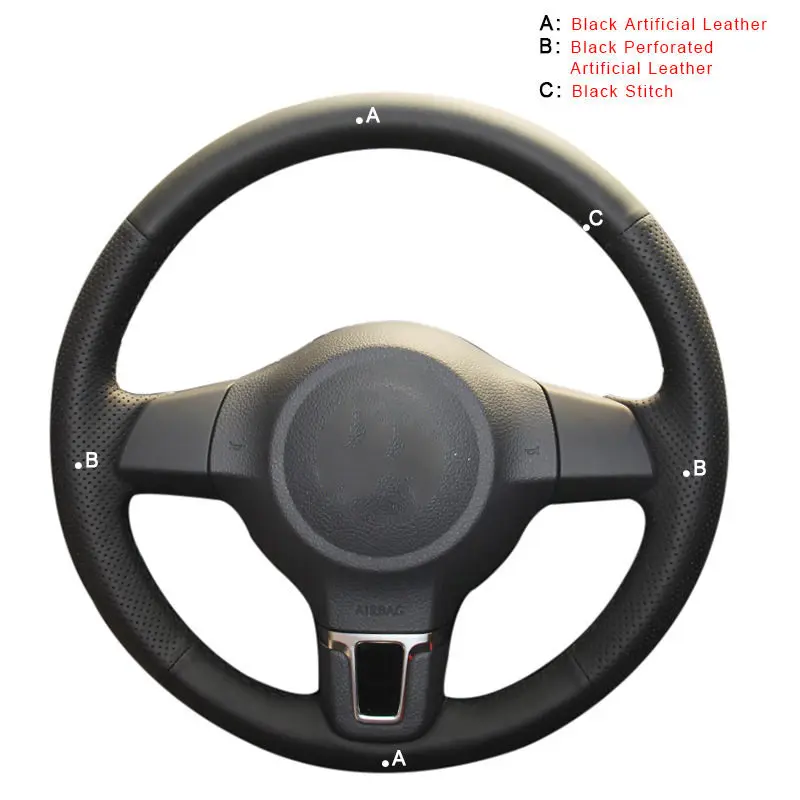 Artificial Leather Автомобильная оплетка на рулевом колесе Крышка для Volkswagen Golf 6 Mk6 Jetta 6 Polo 2011- Авто оплетка крышки салонные аксессуары - Название цвета: Artificial Leather