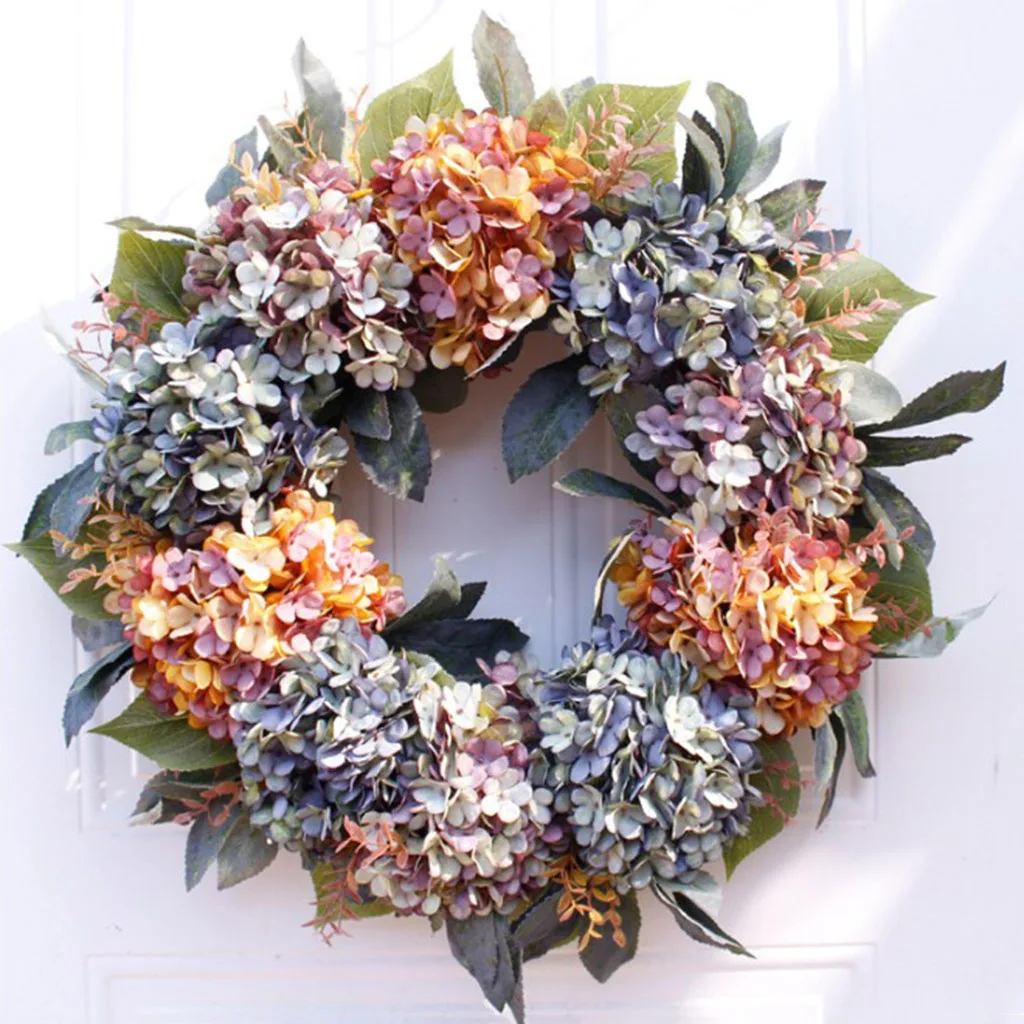 

22" Artificial Front Door Wreath Silk Hydrangea Floral Wreath for Farmhouse Wall Window Fireplace Wedding Party Home Décor