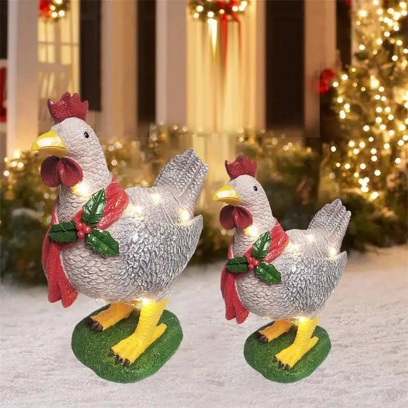 Светящаяся полимерная курица с шарфом праздничное украшение рождественские