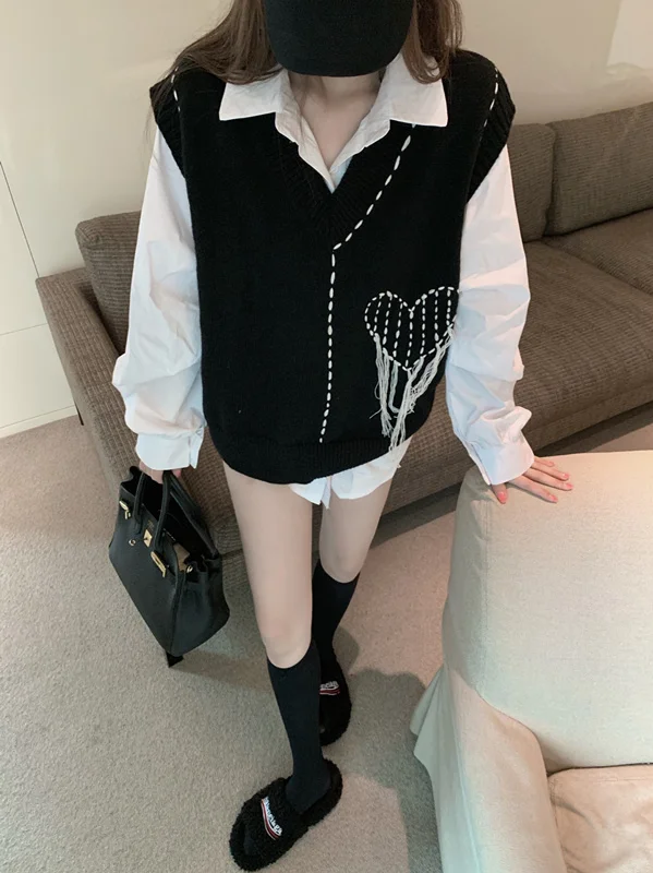 

Реальная фотография экономичная ретро свободная рубашка + снижение чувства дизайна