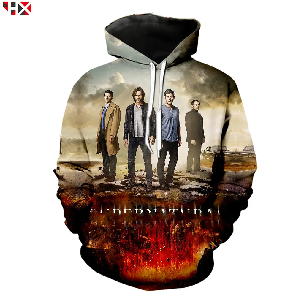 Новые популярные ТВ серии Толстовка Supernatural Для мужчин/Для женщин 3D печатных Толстовка Harajuku с капюшоном и длинными рукавами в уличном стиле топы S255
