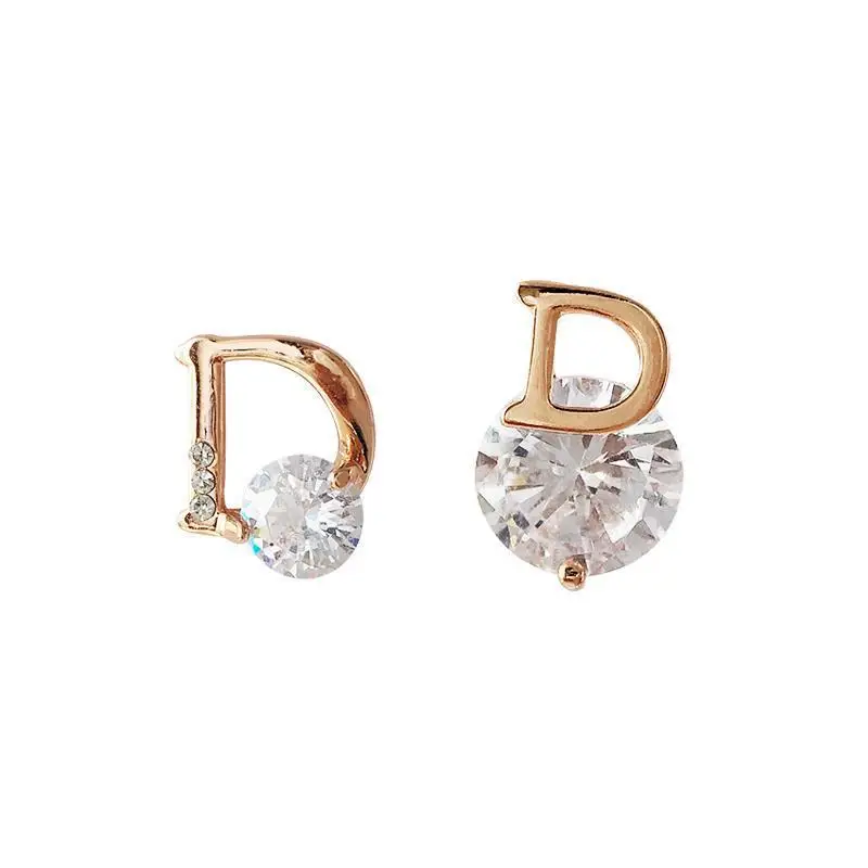 

Korean fashion temperament simple letter D zircon earrings female hot-selling earrings factory direct wholesale jewelry
