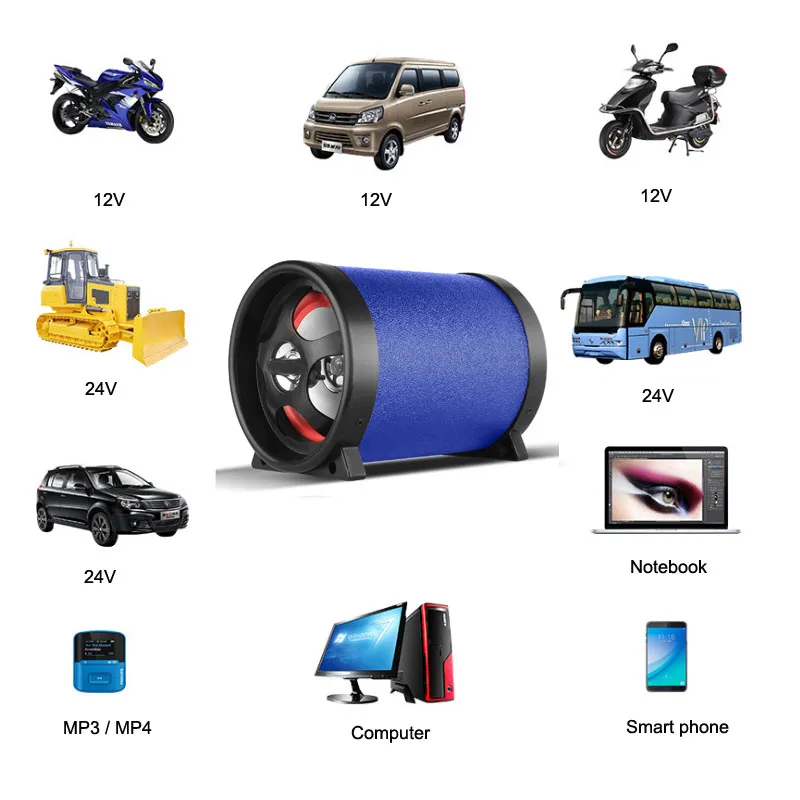 

5 inch 12V24V220V Car Active Bluetooth Subwoofer Speakers Audio Stereo HiFi Motorcycle Auto Truck Sub Bass Woofer TF USB Support