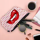 Креативные сумки для макияжа с милым принтом и красными краями рисунок Организатор, сумка для портативных путешествий, женская косметичка