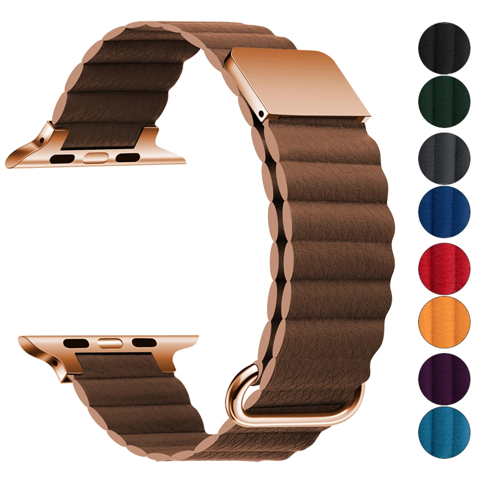 

Кожаный ремешок для Apple Watch Band 7 41 мм 45 мм, браслет для iWatch Series 6 5 3 SE 40 мм 44 мм, Магнитная Петля, цепочка для наручных часов