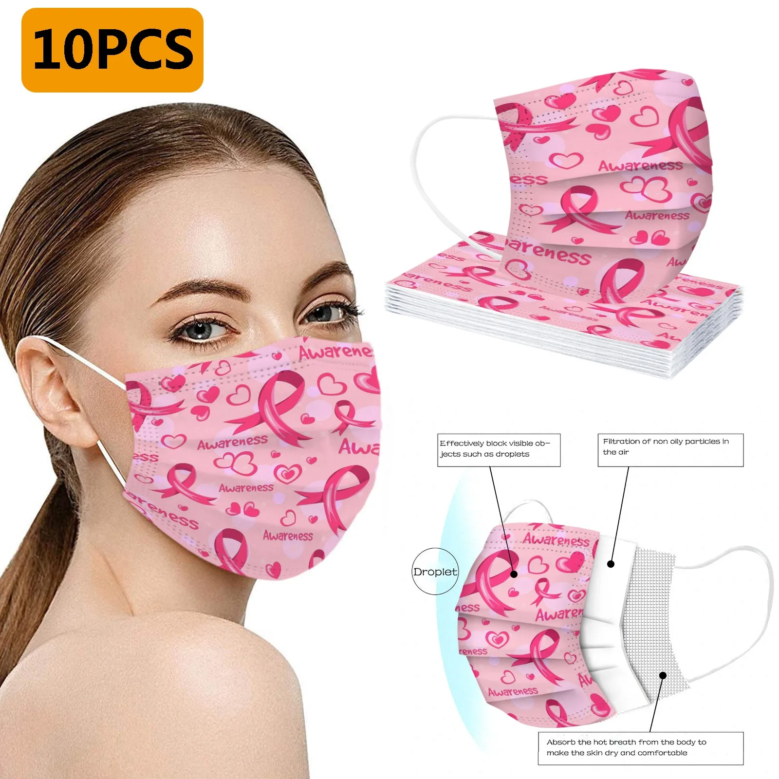 

Маска одноразовая Пылезащитная розовая для женщин, 10 шт.