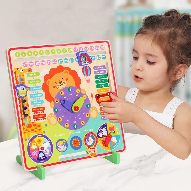 

Wooden Toys Baby Weather Season Calendar Clock Time Cognition Puzzle Preschool Educational Teaching Aids Toys Kids