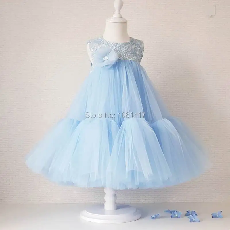 

2020 Kids Girls Flower Dresses 0-8 Years Blue Purple Beauty Pageant Princess Costume Birthday Party Outfit Girls lace dress