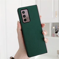 vintage case for samsung galaxy z fold2 all inclusive pu leather cover cross pattern shockproof shell for galaxy z fold 2 case