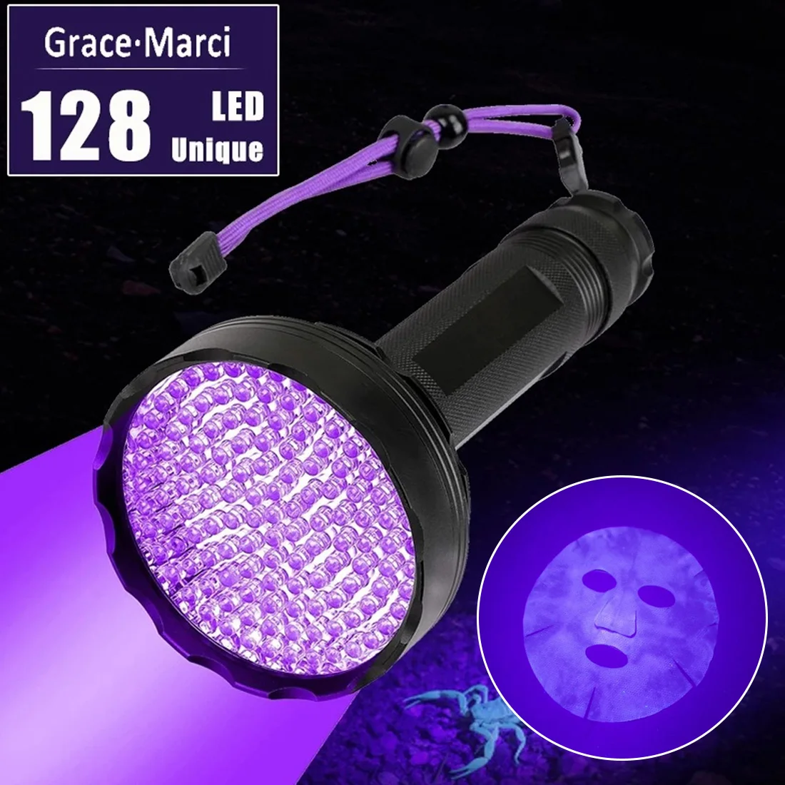 

51/100 /128 LED 395nm UV Flashlight Black Light High Quality Ultraviolet Black Light Detector Aluminum Flashlight UV Lamp