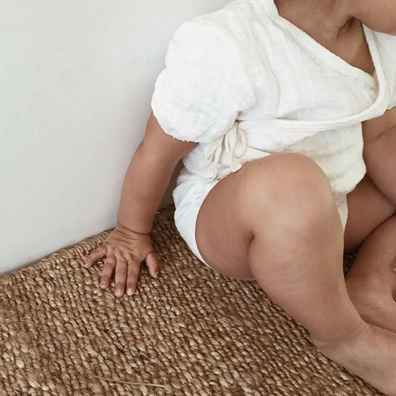 Ropa para ni&ntilde;os reci&eacute;n nacidos, mono liso, traje de manga corta de algod&oacute;n, de verano-2
