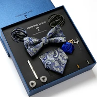 gift box custom ties hanky cufflinks bowtie sets 7cm paisley cravats striped necktie for men wedding party