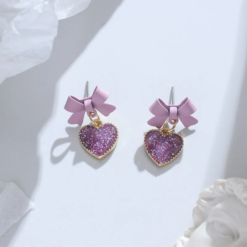 

Bowknot Heart Shape Dangle Earrings Temperament Sweetear Jewelry