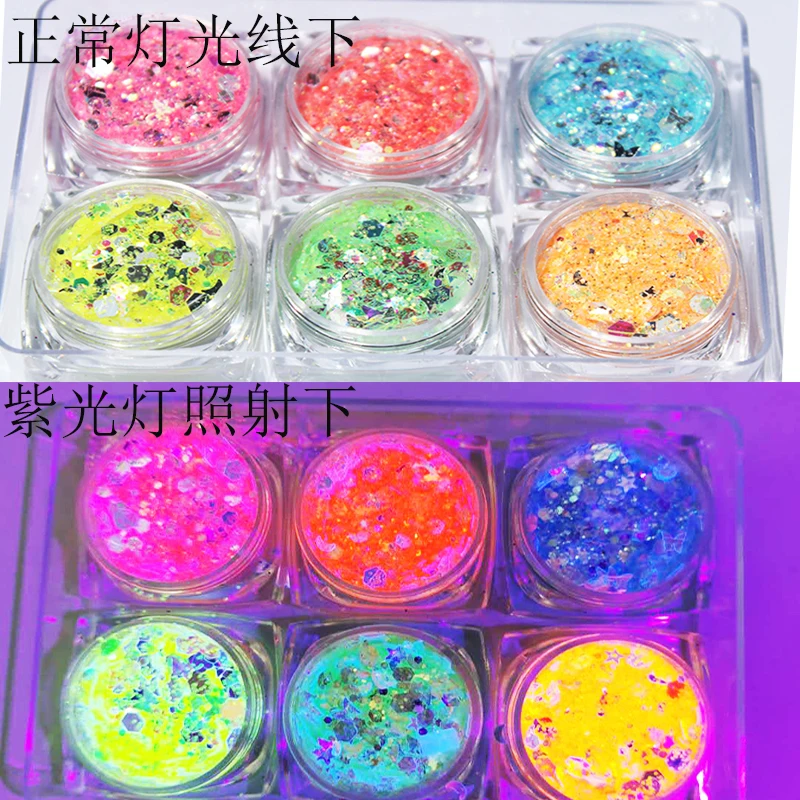 

50g Neon- Fine and chunky bright Nail Mixed Sequin Butterfly/ Mix star, and moon shape glitter Mini-Chunk for Nail Acrylic