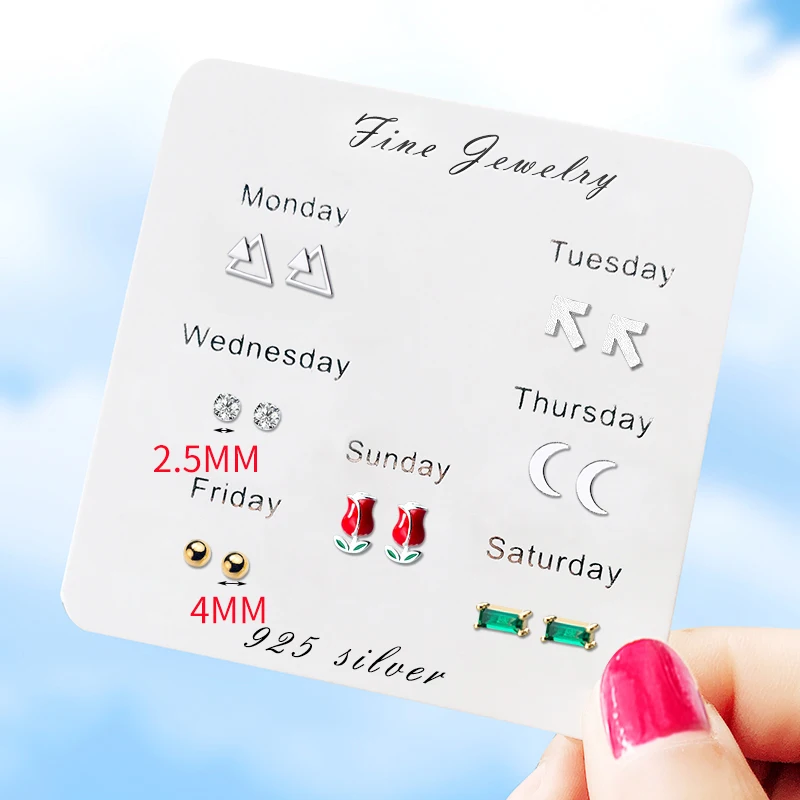 INZATT 7 парт/компл. еженедельные ювелирные изделия серьги гвоздики из серебра 925