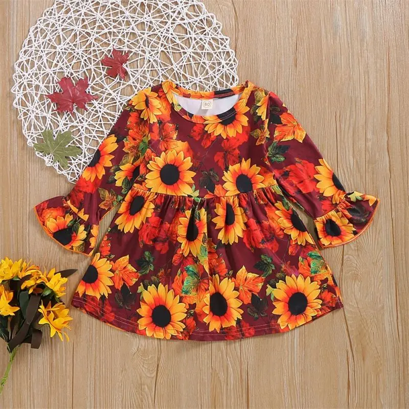 Комплект одинаковой одежды для девочек и сестер; платье с длинными рукавами и цветочным принтом