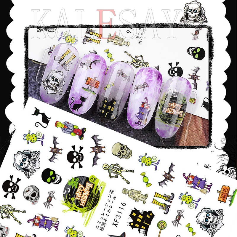 

Halloween Nail Sticker for Manicure Design Back Glue Fearsome Pumpkin CAT Decoration Nail Art Decals for Nails Wraps Stickers