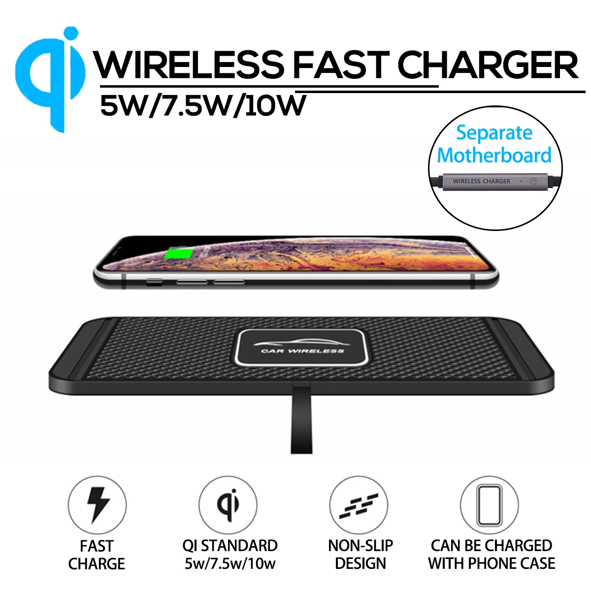 

10W Qi Wireless Charger For iPhone Charging Dock Station Car Center Console Charger Pad For BMW 320i 330i for Audi for Mercedes