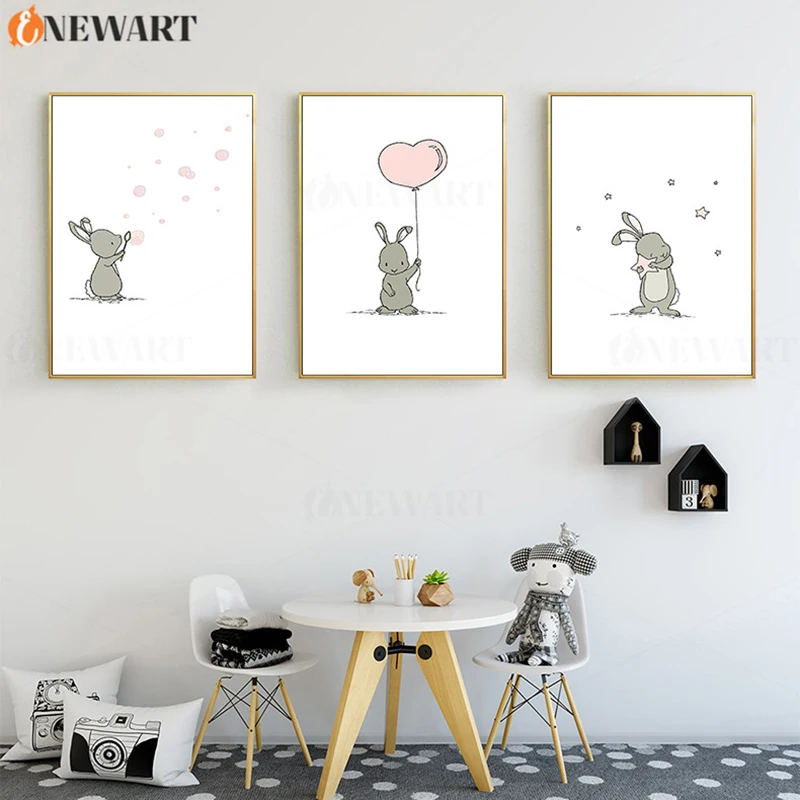 Детская настенная художественная мультяшная картина с кроликом украшение для
