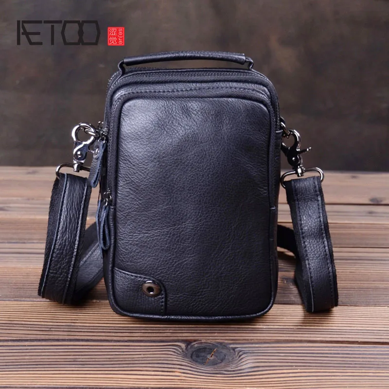 Маленькая мужская кожаная сумка AETOO Кожаная Мини мягкая Наплечная Сумка