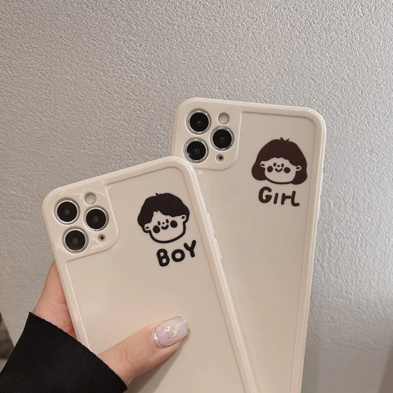 

Phone Case for IPhone 12 11 Pro Max X XR XS Max 7 8 Plus SE2020 Korean couple boys girls Shockproof Simple Soft TPU Cover Coque