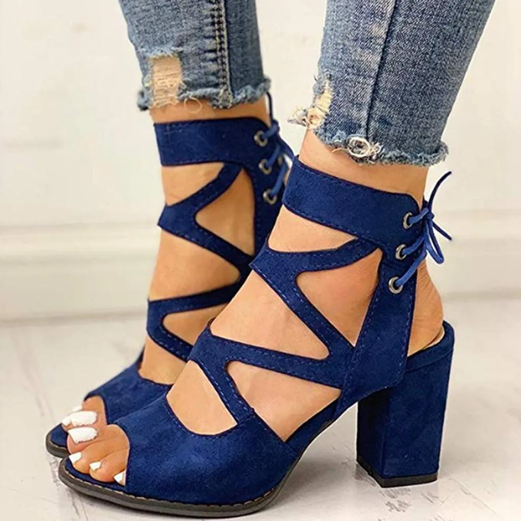 

2020 Top Sale Sandals Women's Back straps Hollow Casual sandals Fish-mouth Lace-crossed High-heeled Shoes PLUS SIZE #024