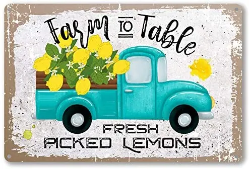 

Wall Decor Vintage Farm To Table Fresh Picked Lemons Metal Tin Sign for Home Bar Coffee Wall Decor Gifts Wall Plaque 8x12 Inch