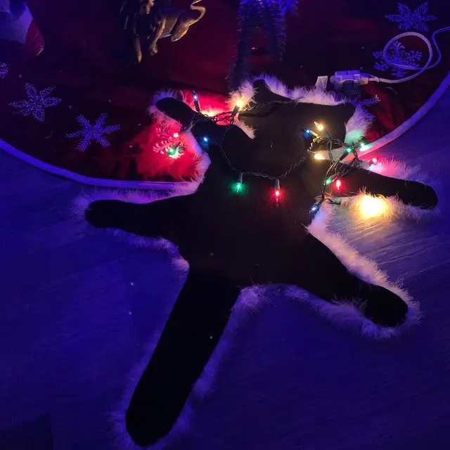 Alfombra de gato frito iluminada para vacaciones de Navidad, alfombra decorativa de piel recortada, divertida decoraci&oacute;n de luces navide&ntilde;as, Gato frito de la t&iacute;a Bethany-4