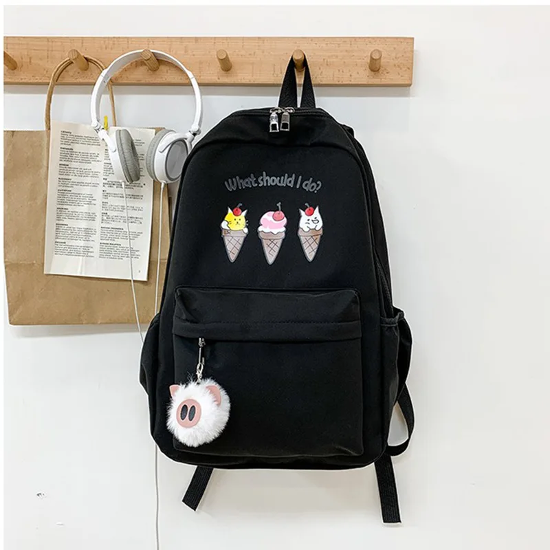 Ice Cream Backpack Solid Color Backpacks High Quality University Bag Women Teen Pattern Multi Pocket Bags