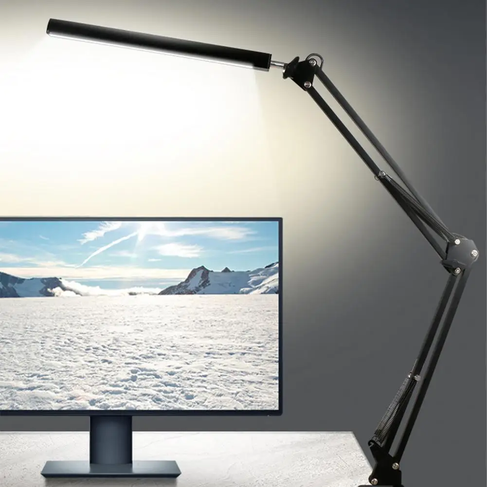 

LED Folding Metal Desk Lamp Clip on Light Clamp Long Arm Dimming Table Lamp 3 Colors For Living Room Reading And Computers