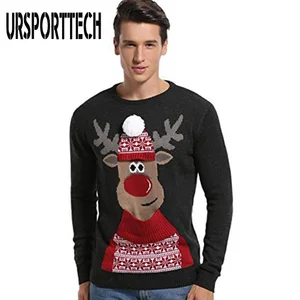 URSPORTTECH Уродливый Рождественский свитер мужской пуловер облегающие вязаные Джемперы теплый осенний свитер с рождественским оленем повседневная мужская одежда