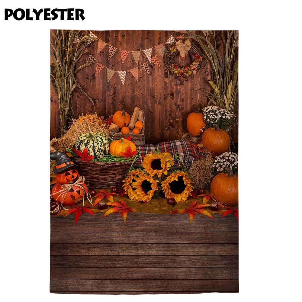 Allenjoy autumn photographic backgrounds pumpkin sunflower wood Halloween child baby shower photo studio backdrop photophone | Электроника